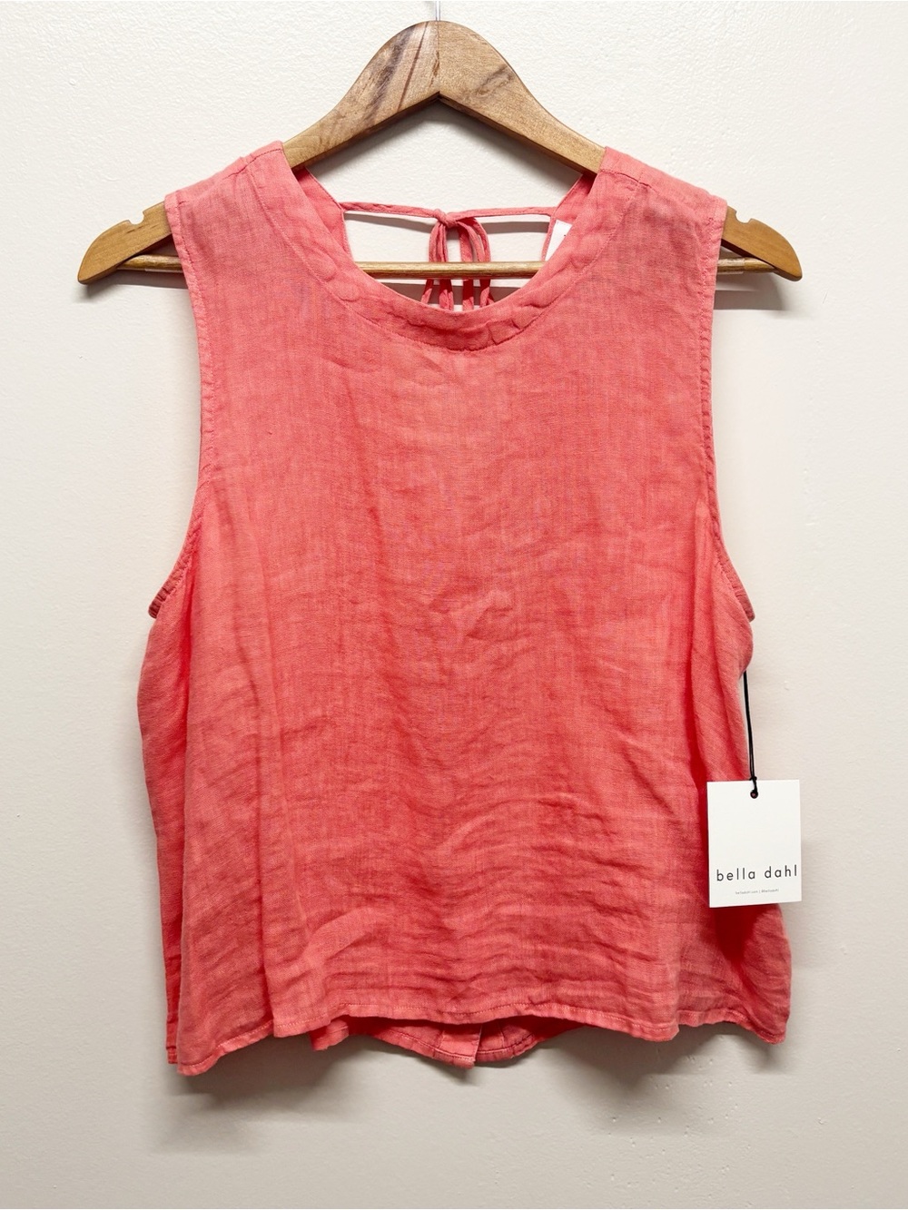Bella Dahl Coral Pink 100% Linen Sleeveless Top Tie Back Boho Summer Size M